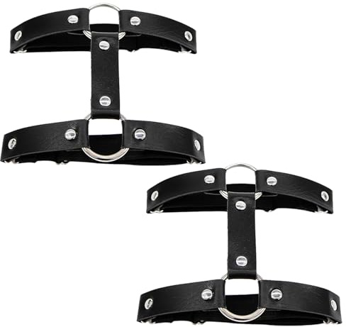 Biglumin Liga - 2 Piezas Liga de Pierna de Cuero Negro, Banda del Muslo, Ligas Ajustables, Accesorios Personalizados y Versátiles, Suministros para Fiestas de Cosplay, Accesorios para Piernas.