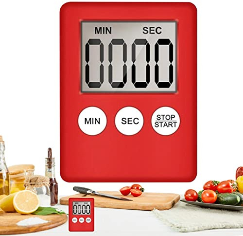 Digitaler Küchentimer mit großem LCD-Bildschirm – Timer für die Rückwärtszählung mit Speicherfunktion | Digitaler Küchentimer mit LCD-Ziffern und lautem Alarm