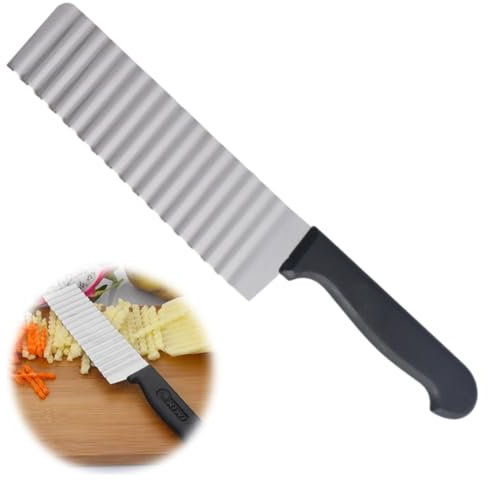 VYIBPDY 1 pieza Cortador de Patatas, Cuchillo para Patatas con Mango Largo, Cuchillo Corrugado de Acero Inoxidable para Cortar Verduras, para Cortar Patatas, Cebollas, Tomates y Limones