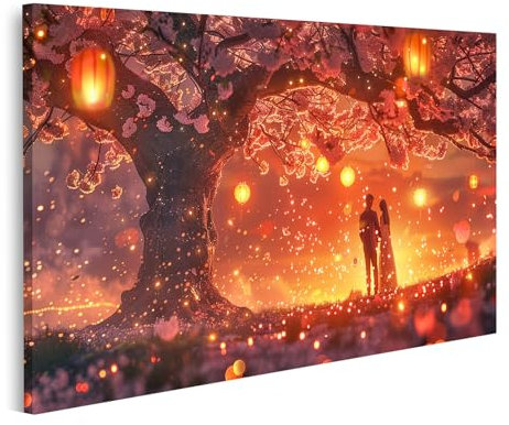 islandburner Prime Bild auf Leinwand Verzauberter Abend unter blühenden Kirschbäumen für Wohnzimmer Naturliebhaber Restaurant Bilder Wandbilder Poster