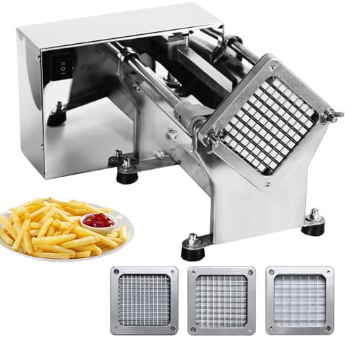 Electric French Fry Cutter, Commercial Potato Chopper Machine with 3 Replacement Blades, Stainless Steel Potato Chipper Machine for Potatoes Carrots Cucumbers