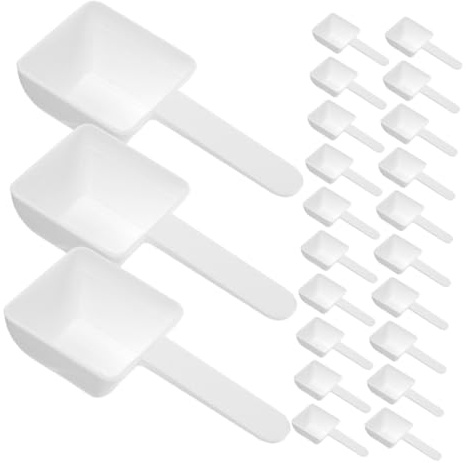 Misurino Plastico Bianco 40 Pezzi per Detersivo Lavatrice in Polvere | Misura 15g, Formato Quadrato 9, 8x4, 6x2, 3cm, Uso Domestico e Lavaggio a Mano