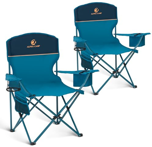 ALPHA CAMP Set of 2 Folding Camping Chairs, Camping Chair for Adults, Blue