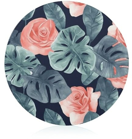 Watercolor Monstera Pattern Cutting Board for Kitchen Mini Lightweight Chopping Board for Picnic Round Tempered Glass Chopping Block with Scratch Resistant Easy to Clean