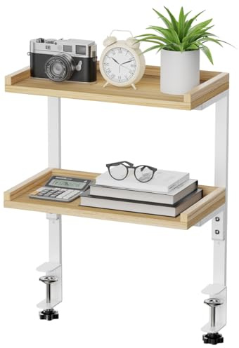 THYGIFTREE Klemmregal Schreibtisch Regalaufsatz mit 2 Ebenen, 32 cm Lange Tischregal für Oberseite und Unterseite, Schreibtisch Aufsatzregal Organizer, Regal Klein für Büro Gaming Zubehör (Weiß)