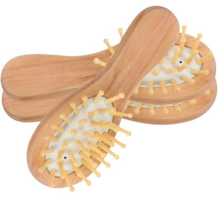 SAFIGLE Lot de 3 Set de Set de Peignes en Bois Beige Fonction Massage et Brosse à Cheveux Airbag, Mini Taille Portable, pour Filles et Dames Design Élégant