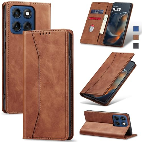 Jasonyu Coque pour Motorola Edge 60 Flip Etui,Marron | Housse en Cuir PU Portefeuille,Porte Cartes,Compartiment à espèces,Antichoc,Magnétique,Stand Fonction