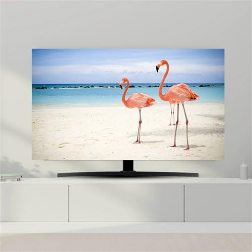 Hixingo Funda Antipolvo TV, Patrón Flamenco 3D Cubierta Television Interior 32-80inch Cubierta Antipolvo TV Funda Televisor Interior Protector de Televisión (Playa de arena,75inch)