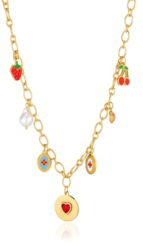 ATEIELLI Collier Femme Acier Inoxydable Doré Collier à Charms Pendentif Cœur Floral Émail Coloré 46CM C43 (Cœur)