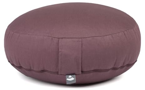 Bodhi Meditationskissen Rondo ECO extra flach | Bodenkissen mit Bio Dinkelfüllung | Bezug aus 100% Baumwolle | Yogakissen mit 15,5 cm Sitzhöhe | Waschbarer Bezug mit Trageschlaufe | dusty purple