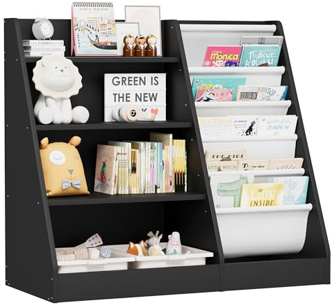 KEEPREAPER Kinderregal Bücherregal für Kinder, 90x40x80cm (Schwarz)