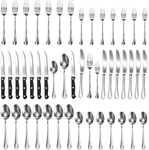 48 Pieces Cutlery Set for 8 People, Stainless Steel Flatware Set Include Spoon Knife and Fork, Mirror Polished, Dishwasher Safe, Silverware Set for Home and Kitchen