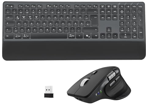 CITLLA M9100 Kabellose Tastatur Maus- Wiederaufladbare Ergonomische Tastatur mit Hintergrundbeleuchtung, Adjustable Ständer und Handgelenkstütze, Hyper Fast Scrolling Maus für Desktop PC Laptop(Grau)