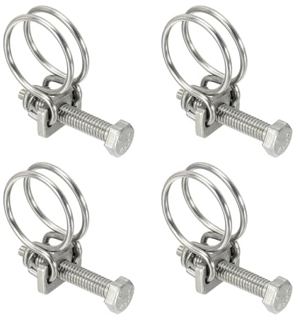 sourcing map 4Pcs Double Wire Hose Clips 19-23mm Adjustable with M6 Screw | Adjustable, 304 Stainless Steel, Silver, Wire Pipe Tube Clamps, Plumbing Joint Fastener, for Dust Collection Pool Pond