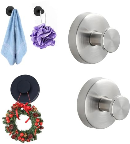 2026 Neu Hooks for Wreaths, Suction Cup Hooks for Door Wreaths, Removable Towel Hooks Hanging 15 Lbs, for Bathrooms, Adhesive-Free Solution for ​​Kitchen, ​​Bedroom, and Glass Surfaces (2, Silber)