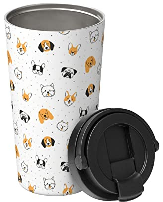 Mug Isotherme Avec Poignée Les Têtes De Différentes Races Tasse De Voiture À Double Paroi Anti-Goutte Mug De Voyage En Inox, Pour Boissons Chaudes Et Froides, Thé, Café, 17Oz