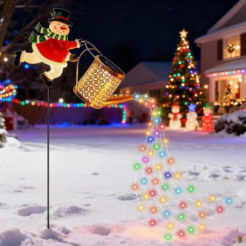 FUFRE Weihnachtsdeko Solar Lichterkette Outdoor, Schneemann Solar Gießkanne Light für Außen, Gießkanne Deko mit Lichterkette, weihnachtsbeleuchtung Solarlampen Wasserdicht Gartendeko für Terrasse (D)