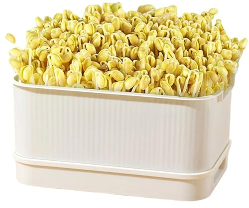Soilless Sprouter Box - Pea Seed Hydro Grower, Lidded Green Shoots Maker, Durable Wheatgrass Growing Dish, Quick Bean Seedling Start Set, Clean Counter Hydro Unit | Growing Planting Cultivation Bean
