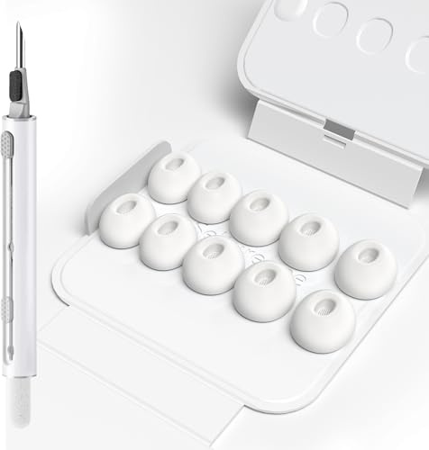 Seltureone 5 Paare Ersatz-Ohrstöpsel für AirPods Pro 3 (2025) mit Reinigungskit, Es sind 5 Größen Silikontips mit Tragbarer Aufbewahrungsbox Vorhanden für AirPods Pro 3 Aufsätze（L）
