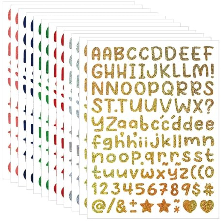 2880Stück Buchstaben Aufkleber, 12 Blätter 0.5 Zoll Glitzer Klebebuchstaben