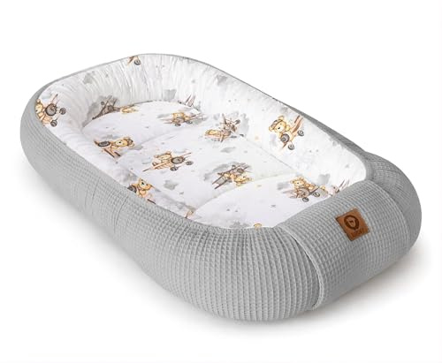Babynestchen Neugeborene – Nestchen Baby aus Waffel Baumwolle & Baumwollstoff – Babynest für Babybett & Kinderbett – Baby Kokon Tragbar – OEKO-TEX – Zubehör für Babybett - Flugzeuge und Grau
