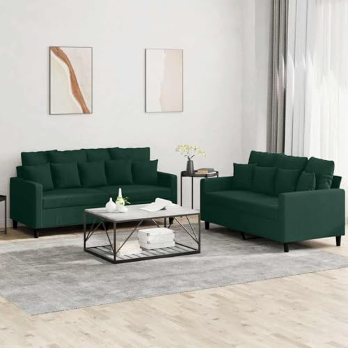 Keeushr 2-TLG. Sofagarnitur mit Kissen Dunkelgrün Samt und Polstergarnitur Wohnlandschaft für Wohnzimmer, Weicher Velours Bezug und Robustes Metallgestell