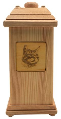 Urna de animales elegante y sencilla para gatos, urna andina para gatos, cenizas para gatos, caja de cenizas para gatos, urna de madera de haya maciza, urna de madera de haya maciza, 12 x 12 x 30 cm.