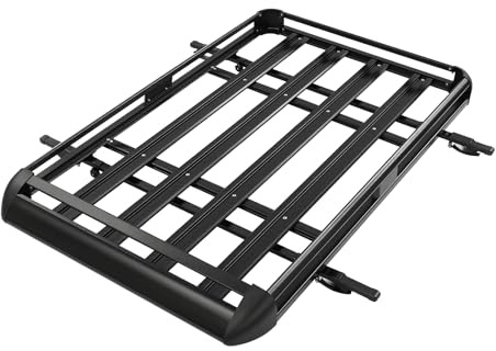 Portaequipajes para Coche, Baca de Techo para SUV, Máx 150Kg, Baca de Techo Universal, Cesta de Transporte de Acero y Aluminio, Portaequipajes Ajustable 100-135Cm para Viaje y Camping