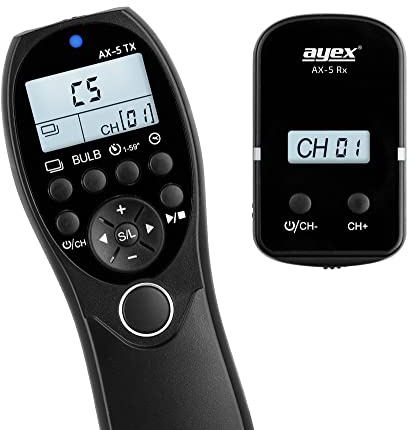 ayex Funk Timer-Fernauslöser AX-5 Kompatibel mit Fujifilm RR90/E2 X-Pro2 X-T1 X-T2 X-T10 X-T20 X-E2 X-E2S X-M1 X-A3 X-A10 XQ2 X30 FinePix S1 Low/High Speed Serienbilder Bulb zeitgesteuertes Auslösen
