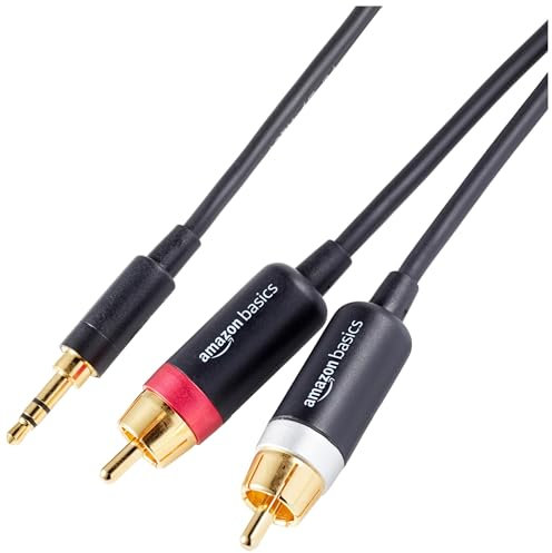 Amazon Basics 3,5-mm Auxiliary Klinkensteck auf RCA Audiokabel, 2 RCA Stecker, 15ft (4.6 m), Schwarz