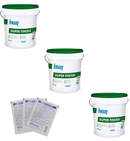 3x Knauf Super Finish à 20kg - Allzweckspachtelmasse - Spachtelmaterial im Set inkl. 3 St. DEWEPRO® Single Scrubs