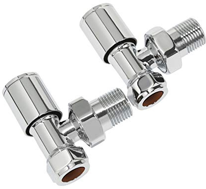 Ultraheat Round Angled Manual Radiator Valve + Lockshield Set 15mm Chrome (Angled)