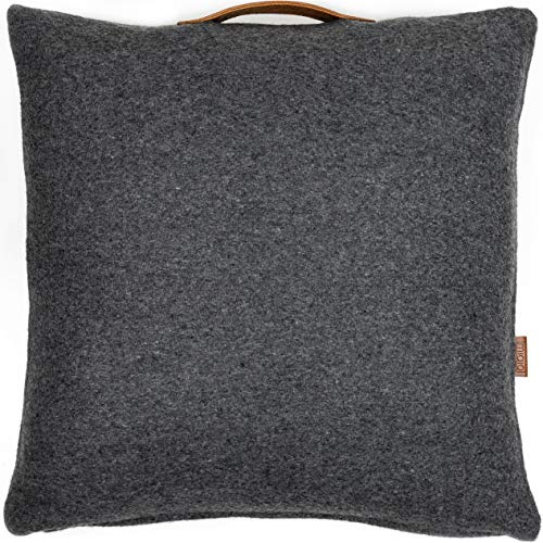 Miqio® Dekokissen oder Kissenhülle Turku | Sofakissen mit Füllung und Kissenbezug 45x45 cm | Aus Wolle und Leder | Deko für Wohnzimmer, Schlafzimmer, Ostern | Zierkissen für die Couch oder Bett