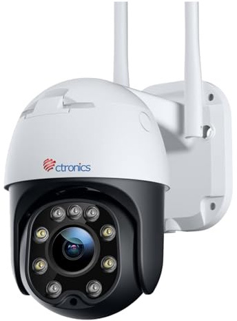 Ctronics Outdoor Security Camera with Auto Tracking, Color Night Vision | PC Remote, 1080P PTZ Digital Zoom CCTV Camera, 355°Pan 90°Tilt, Human Detection, Two-way Audio