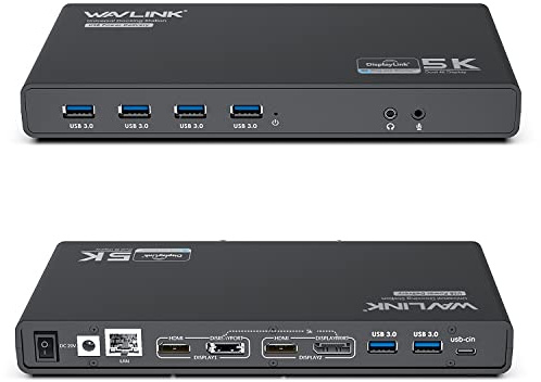 WAVLINK Displaylink USB C Docking Station for M1/M2 MacBook/Windows, Laptop Docking Station Supoort Single 5K/Dual 4K@60Hz Monitor,100W PD, 2x HDMI, 2x DP,Gigabit Ethernet,USB C,6 USB 3.0, Audio/Mic