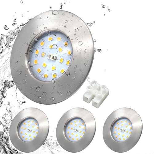 HiBay 4 Stk LED Einbaustrahler Set Ultra Flach LED Einbauspot Rund Matt Nickel Deckenspots 5W 500lm 3000K Modul 60mm-65mm Deckenstrahler IP44 Warmweiß | Deckenspots 500LM Einbauspot 30mm Warmweiß Rund für Badezimmer Flur Küche Schlafzimmer Wohnzimmer Nicht Dimmbar