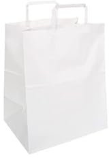 FLORIO CARTA 25 Shopper Delivery o Take Away Colore Bianco in Carta Kraft da 90 gr. | Manico in Carta | Dimensioni 26x16x29 cm | Sopporta Un Peso Fino ad Un Max. di 3Kg