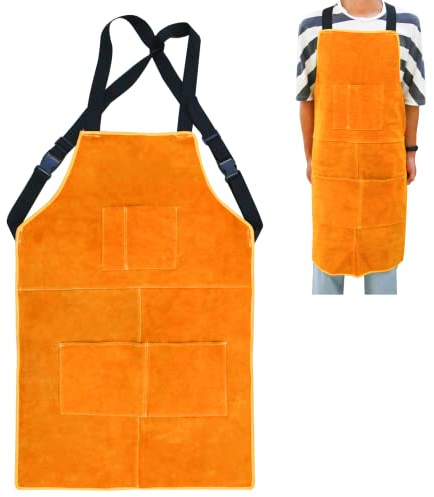 WerkWeit Leather Apron Heavy Duty Cowhide Working Apron 36X25 Heat & Spark-Resistant Welding Apron Adjustable Leather Aprons for Men Protective Blacksmith Apron with Pockets