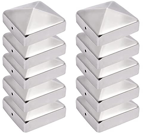 LTLCBB 10 X Tapa para Postes de Valla, Acero Galvanizado, Forma Piramidal, Tapa para Postes de Madera, Plata,60x60mm