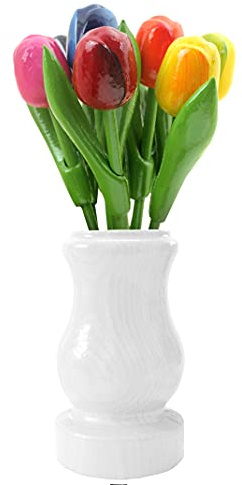 Bouquet di tulipani in legno in un vaso di legno retrò bianco Altezza 20 cm Per la persona amata 9 Bouquet di tulipani in legno dipinto a mano Decorazione Fiori di legno Made in Holland