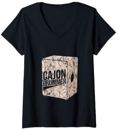 Damen Cajon Drummer Musik Kachon T-Shirt mit V-Ausschnitt