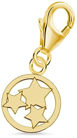 Goldene Hufeisen Rund Sterne Karabiner Charm Anhänger für Bettelarmband aus 925 Sterling-Silber Vergoldet