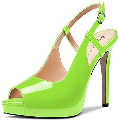 Aachcol Mujer Slingback Plataforma Sandalias Abierta Punta Aguja Alto High Heel Correa Tobillo Dress Zapatos de Boda Fiesta 12 CM Verde Lima Charol 36 EU