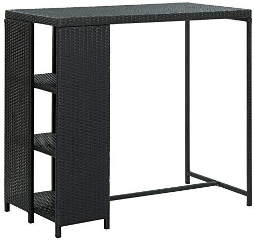 Gecheer Bartisch mit Regal Stehtisch Bistrotisch Gartentisch Balkontisch Beistelltisch Partytisch Gartentheke Gartenbar Theke Bar Tresen Terrassentisch Schwarz 120x60x110 cm Poly Rattan