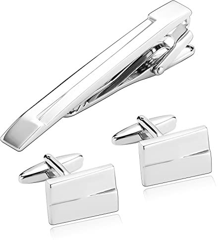 Whoiy Krawattenklammer Silber, Krawattennadel Kragen Edelstahl Rechteck für Männer Frauen Smokinghemd Kostenlose Gravur mit Geschenkbox