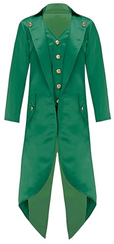 Kaerm Kids Boys Girls Renaissance Steampunk Tailcoat Gothic Vintage Warlock Frock Coat Magician Magic Show Tuxedo Suit Dark Green 16 Years