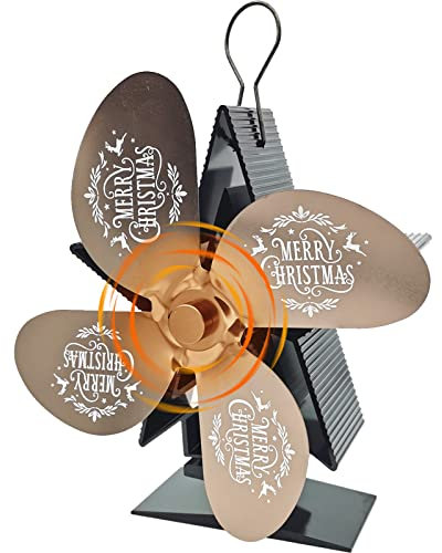 Heat Powered Fan, Wood Stove Fan, 4 Blade Low Noise Heat Powered Fireplace Fan, Wood Burning Stove Accessories Christmas Decoration for Wood Gas Pellet Log Burner Fireplace,Copper Bless