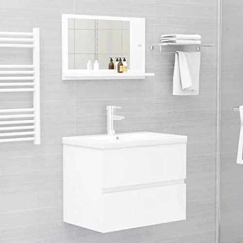 Keketa Wandspiegel mit Holzrahmen, Badezimmerspiegel mit Regal, Hängender Kosmetikspiegel, für Wohnzimmer und Badezimmer weiß 60x10,5x37cm