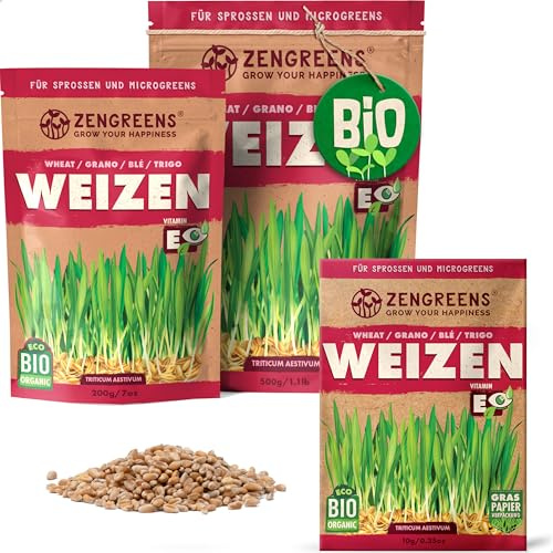 ZenGreens® - EKO Vete Frön - Välj mellan 10, 200g och 500g - Vete Frön med en grobarhet på över 97 procent - Groddar av Vete Frön - Microgreens