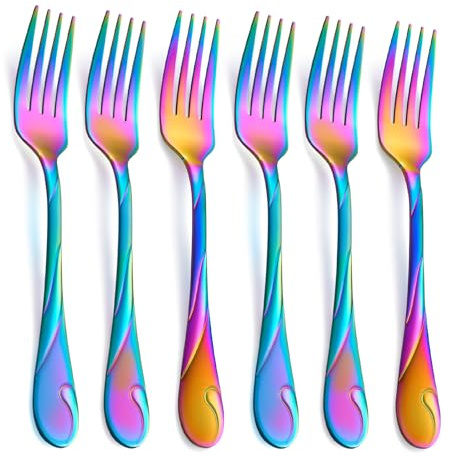Seeshine Regenbogenfarbenes Tafelgabel Set, 19,8 cm Edelstahl Regenbogenfarbene Essgabeln, Besteck Gabeln 6 Stück, spülmaschinenfest